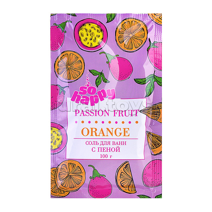 Соль для ванн 100г "SOHappy" с пеной Апельсин и маракуйя