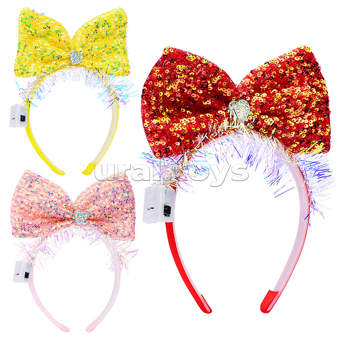 Ободок карнавальный "Бант" светящийся, в пакете