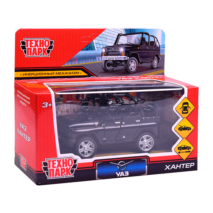 Машина металл UAZ Hunter, 11,5 см, (откр. двери, багаж, черный)инерц, в коробке