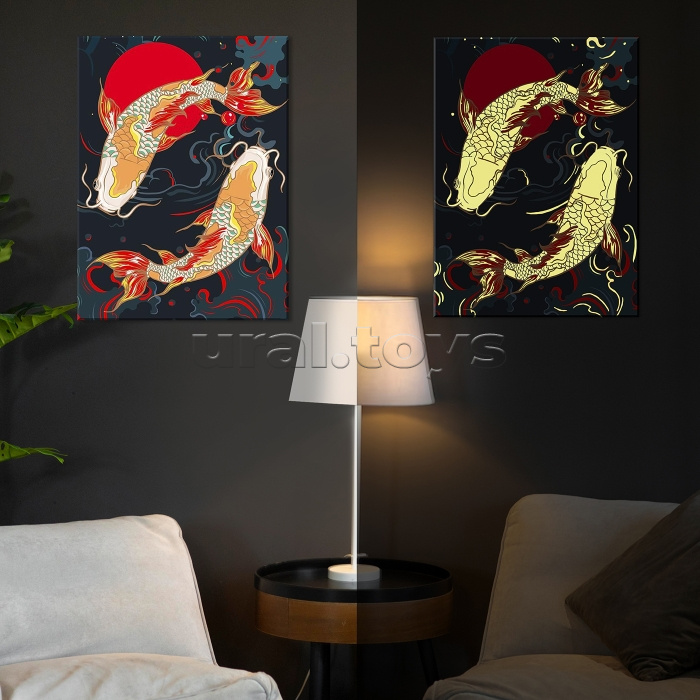 Картина по номерам 40х50 "Карпы Кои" со светящейся краской (14 цветов)