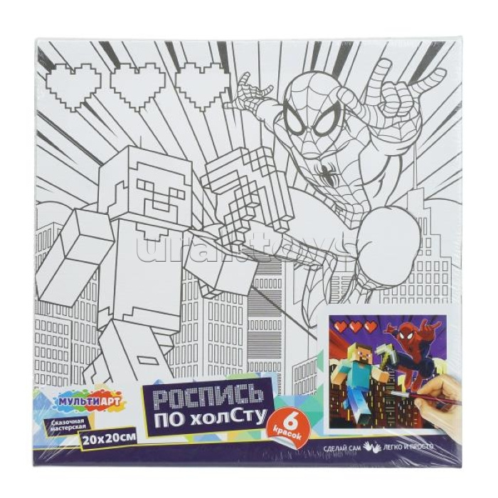 Холст для росписи 20*20 см "Спайдер и квадратный мир"