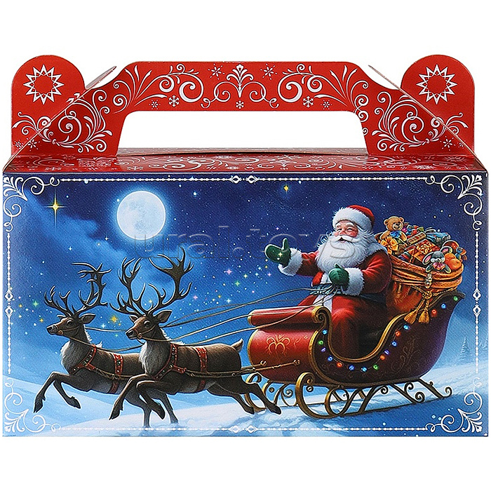 Коробка для конфет "Дед Мороз везет подарки" 500г Коробка для конфет "Дед Мороз везет подарки" 500г