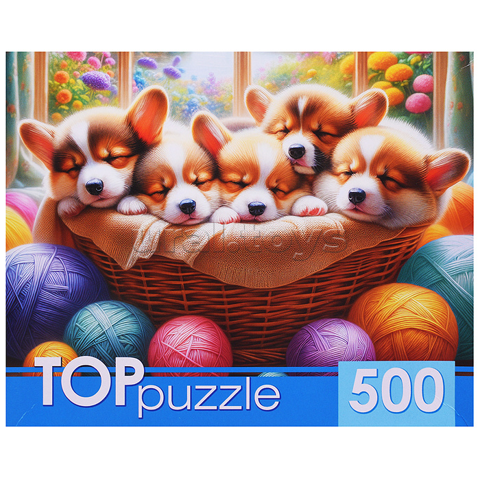 Пазлы 500 TOPpuzzle "Корги в корзине"