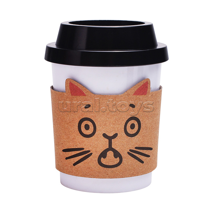 Точилка для карандашей "MooreCafe" 2 отверстия, пластмассовая с контейнером, каждая с индивидуальной маркировкой, с 4-мя разными кошачьими мордочками на капхолдере