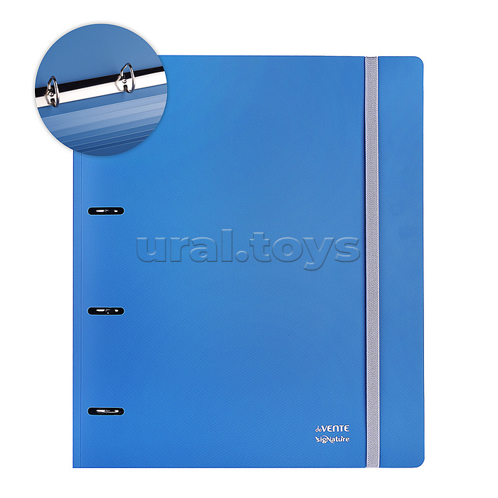 Папка на кольцах "SigNATURE" A4 (295x355x38 мм) 4 кольца Ø 30 мм, полипропилен 650 мкм, фактура "ткань" на 250 листов бумаги или 50 вкладышей, внутренний карман 160 мкм, широкая резинка, индивидуальная упаковка, сумеречно синяя