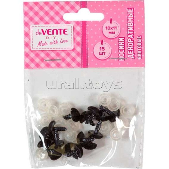 Носики декоративные бархатные, винтовые с фиксатором, 15 шт, 10x11 мм, черные в пластиковом пакете с блистерным подвесом