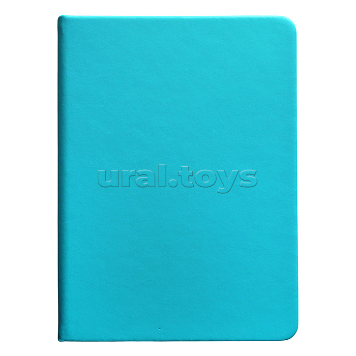 Записная книжка A6 (105 ммx145 мм) 160 стр, кремовая бумага 70 г/м² в клетку, печать в 1 краску, твердая обложка из искусственной кожи с покрытием Soft Touch, вертикальная резинка, закругленные уголки, 1 ляссе, в термоусадочной пленке, бирюзовая
