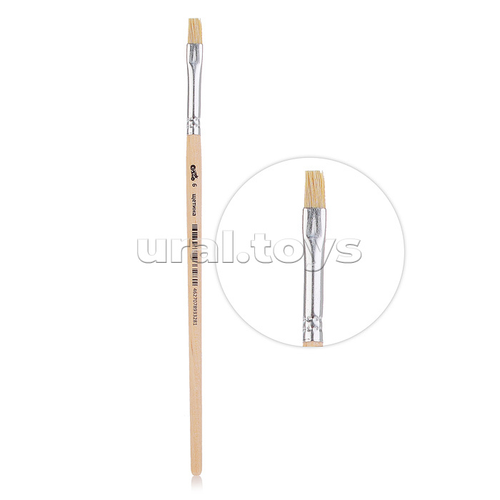 Кисть живописная "Cosmo" щетина № 06 плоская, индивидуальная маркировка, деревянная ручка