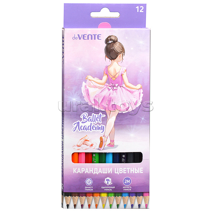 Карандаши цветные 12 цв. "Ballet Academy" 2М, диаметр грифеля 2,8 мм, шестигранные, в картонной коробке Карандаши цветные 12 цв. "Ballet Academy" 2М, диаметр грифеля 2,8 мм, шестигранные, в картонной коробке