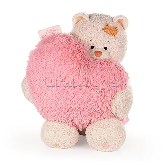 Кошка Мэри в пудровом платье, с сердцем подушкой пушистой, 37см