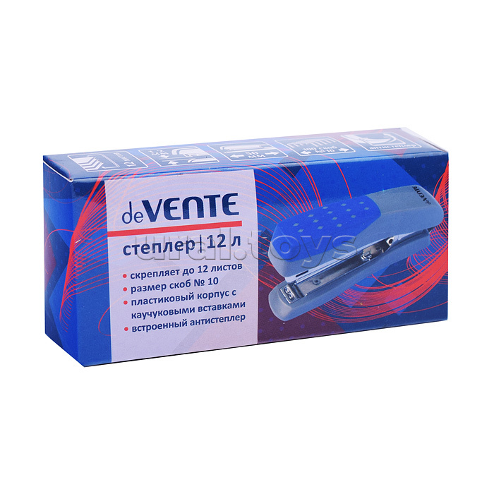 Степлер "Duos" № 10 (мощность 12 листов, глубина скрепления 60 мм) пластиковый с каучуковой вставкой, в картонной коробке, серый с синим