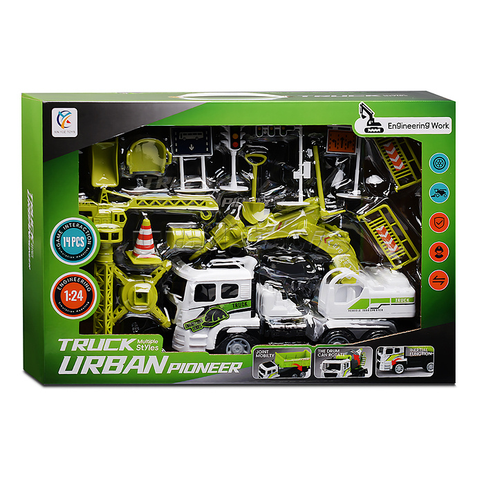 Машина "Строительные работы" с дорожными знаками, в коробке