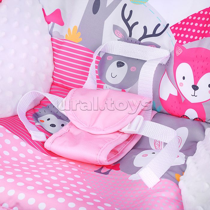 Шезлонг детский "Лесные жители" розовый, музыка, вибрация, в коробке