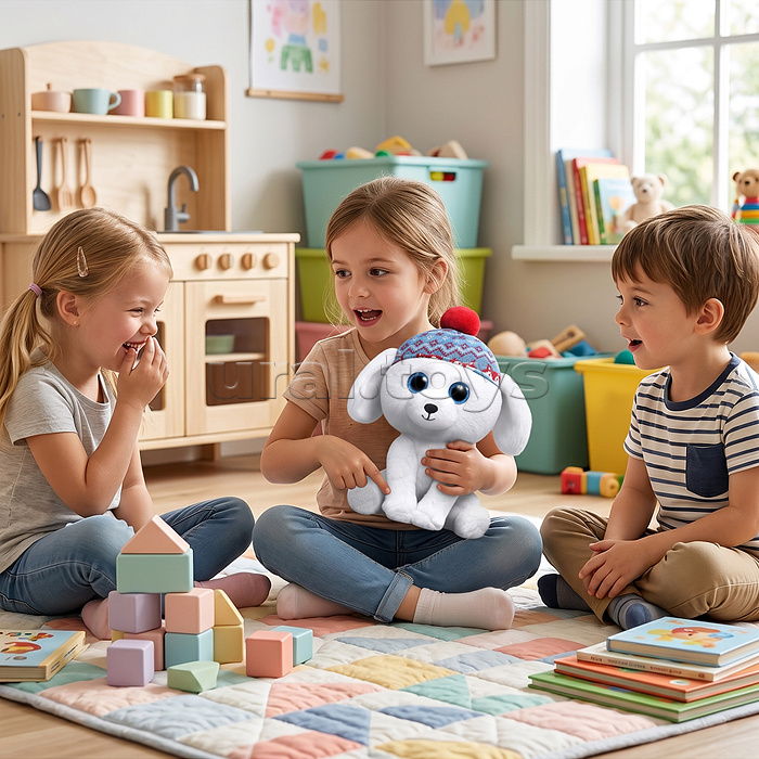 Собака "Пушистик" свет, звук, в коробке