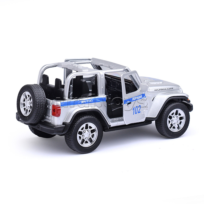Машина металл Jeep Wrangler Rubicon Полиция 12 см, свет-звук, двер, баг, в коробке