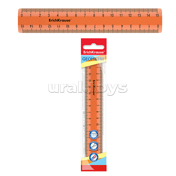 Линейка пластиковая  Neon, 15см, оранжевая, во флоупаке