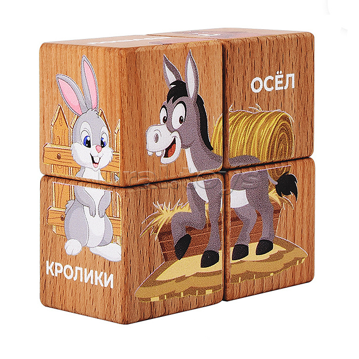 Набор кубиков обучающий "Лесные жители" (4кубика, 3 двусторонние карточки, развивающее методическое пособие)