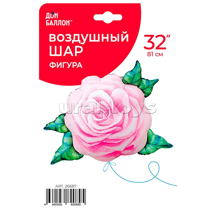 Шар (32''/81 см) Цветок, Роза, Акварель, Розовый, 1 шт. в уп.