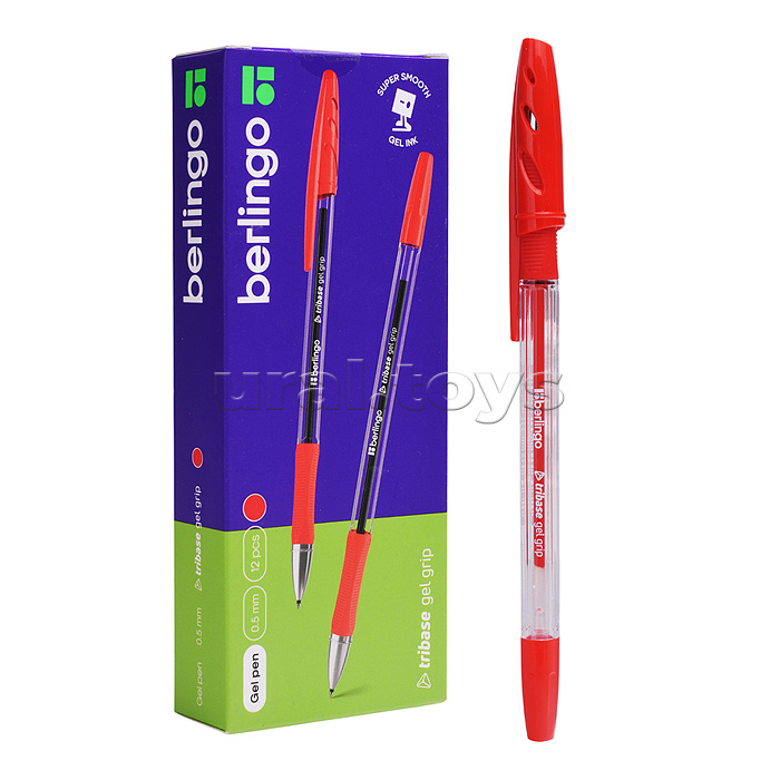 Ручка гелевая "Tribase Gel grip" красная, 0,5мм, грип