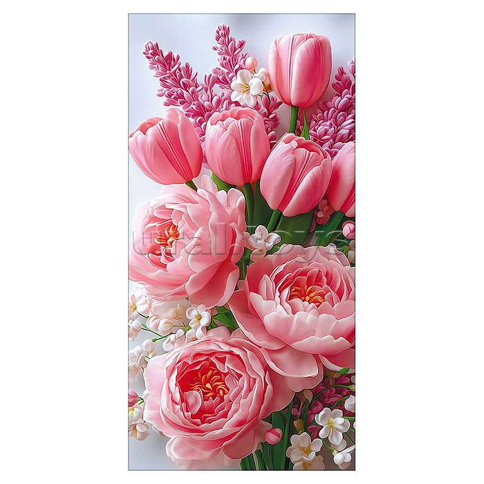 Конверт для денег без надписи (тюльпаны, сирень и пионы)