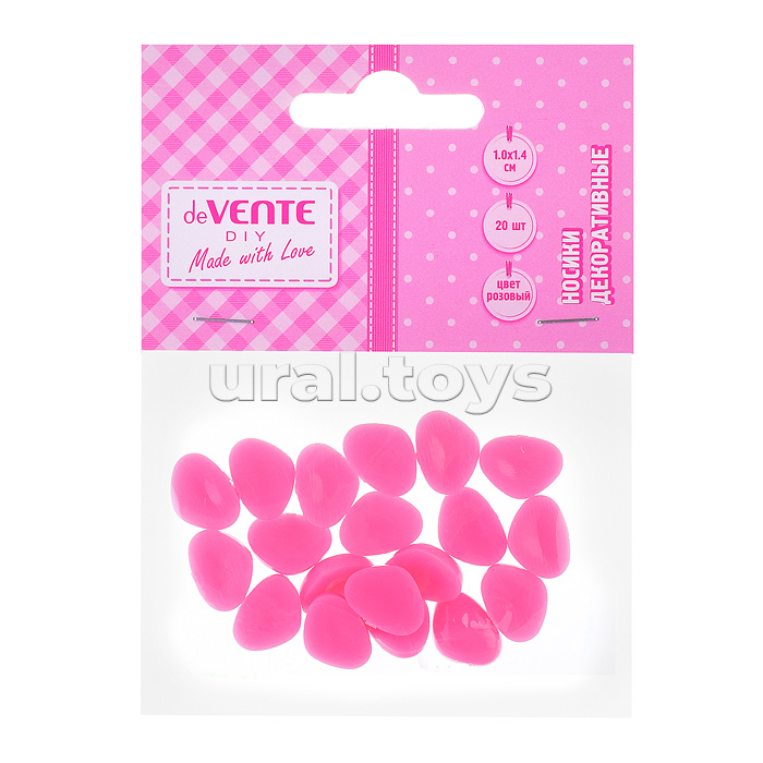Носики декоративные пластиковые, размер 10x14 мм, 20 шт, цвет розовый, в пластиковом пакете с блистерным подвесом