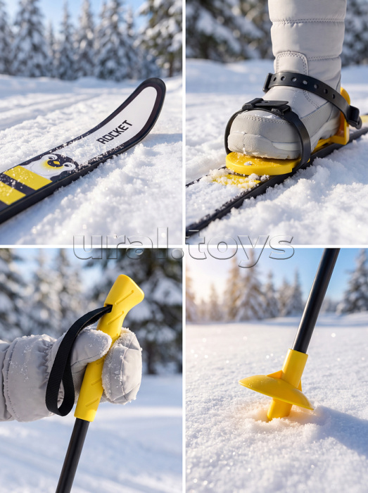 Лыжи детские "Пингвины" ROCKET SKI JUNIOR 90/90 см, универсальное крепление, с палками