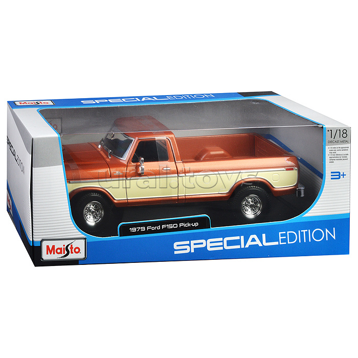 Машинка die-cast 1979 Ford F150 Pick-up, 1:18,  коричневая, открывающиеся двери