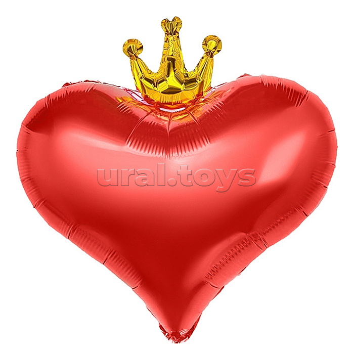 Шар (22''/56 см) Сердце, Золотая корона, Красный, 1 шт. в уп.