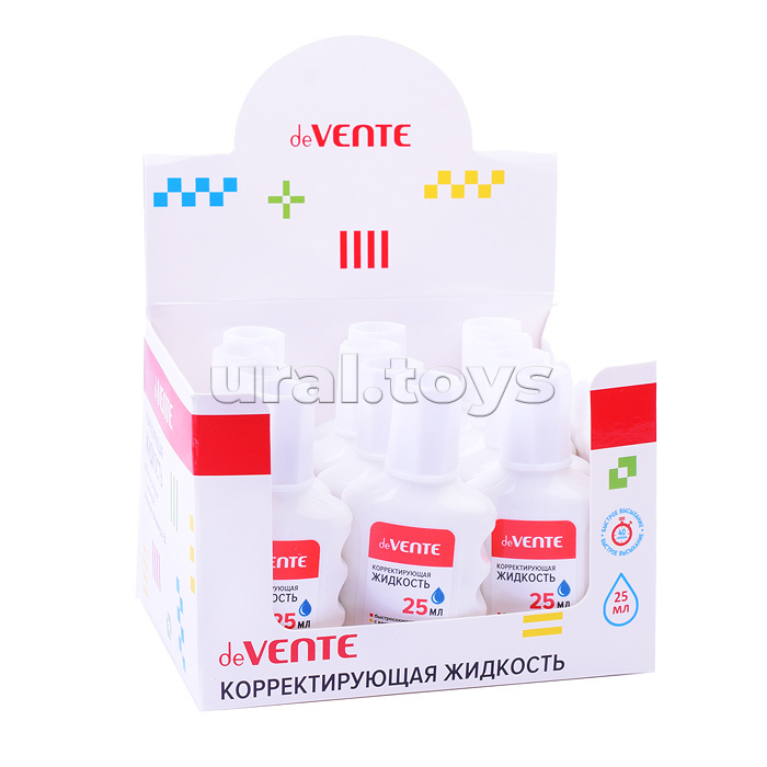 Корректирующая жидкость, 25 мл, быстросохнущая, в бутылочке с кисточкой, в картонном дисплее