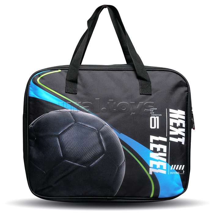 Папка для тетрадей, ИЗО и технологии "Next Level Football" A4 (36x28x8 см), плотный износостойкий полиэстер с водоотталкивающей пропиткой, отделение на молнии с внутренним карманом, с текстильными ручками увеличенной длины 28 см, с текстильным расширением