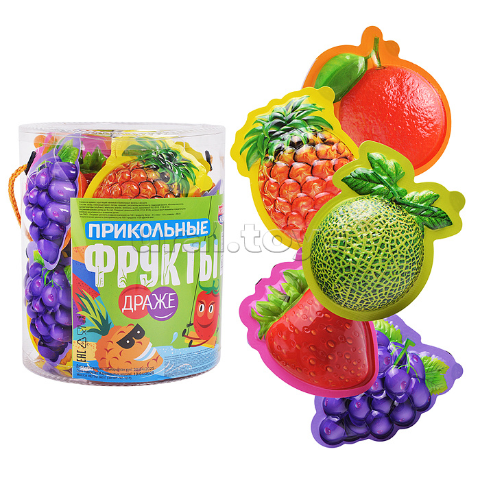 Сахарное драже с хрустящей начинкой "Прикольные фрукты" ассорти 12гр*30шт