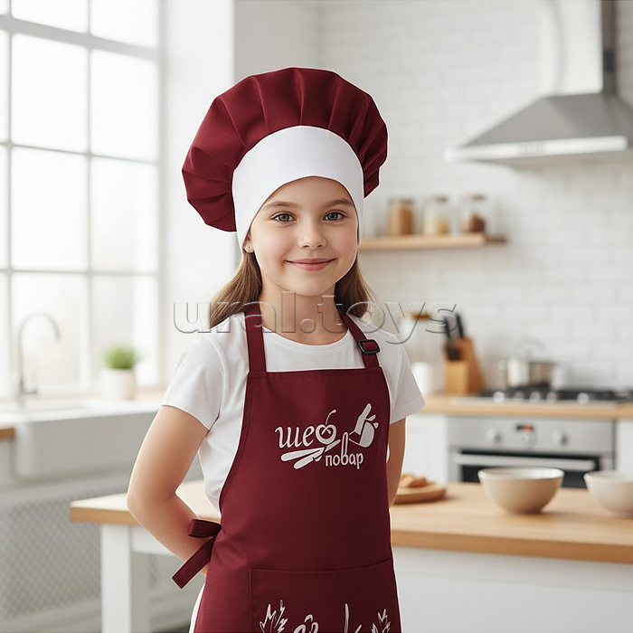 Набор "Шеф-повар" (фартук, колпак) бордовый