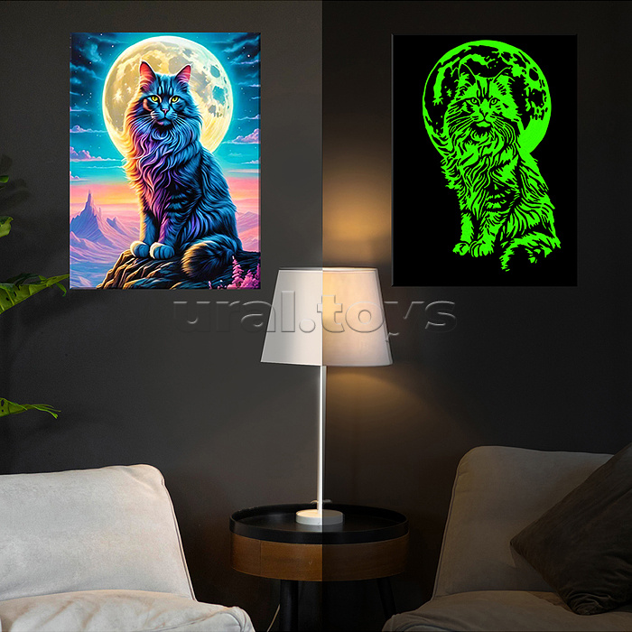Картина по номерам 40х50 "Космическая кошка" со светящейся краской (22 цв.)