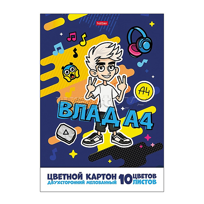 Картон цветной двухсторонний 10л 10 цв. А4ф "Влад А4" в папке набор