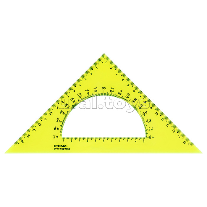 Треугольник 45°, 16см пластиковый, с транспортиром, прозрачный, неоновые цвета, ассорти