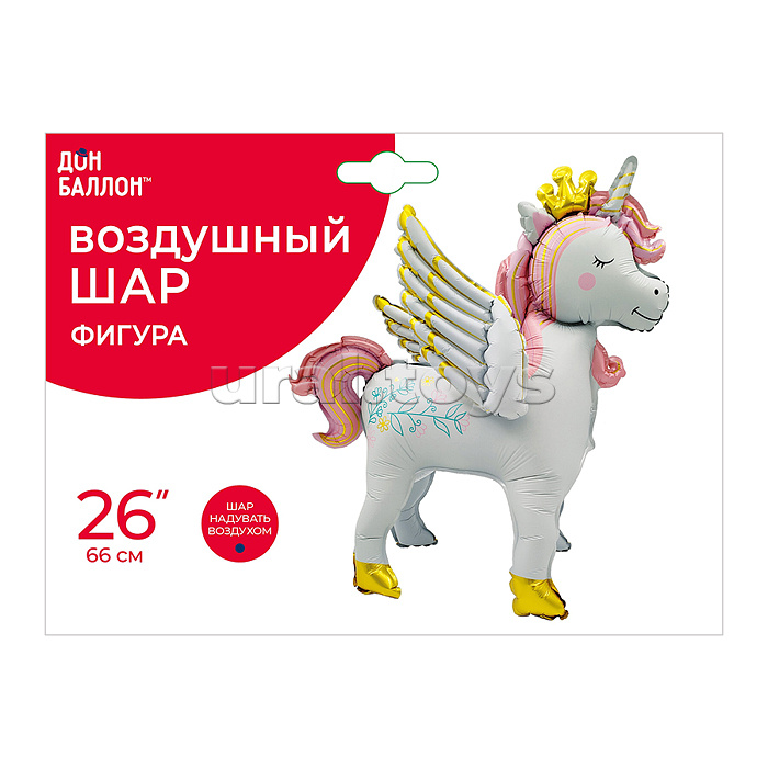 Шар 3D (26''/66 см) Фигура, Крылатый единорог, Розовый, Сатин, 1 шт. в уп.