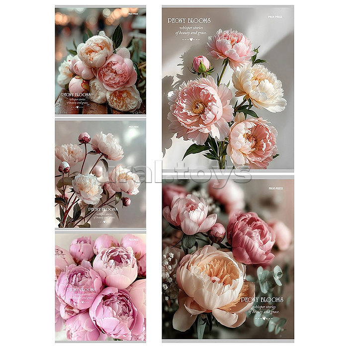 Тетрадь 48л. клетка "Нежные пионы" цветная мелованная обложка