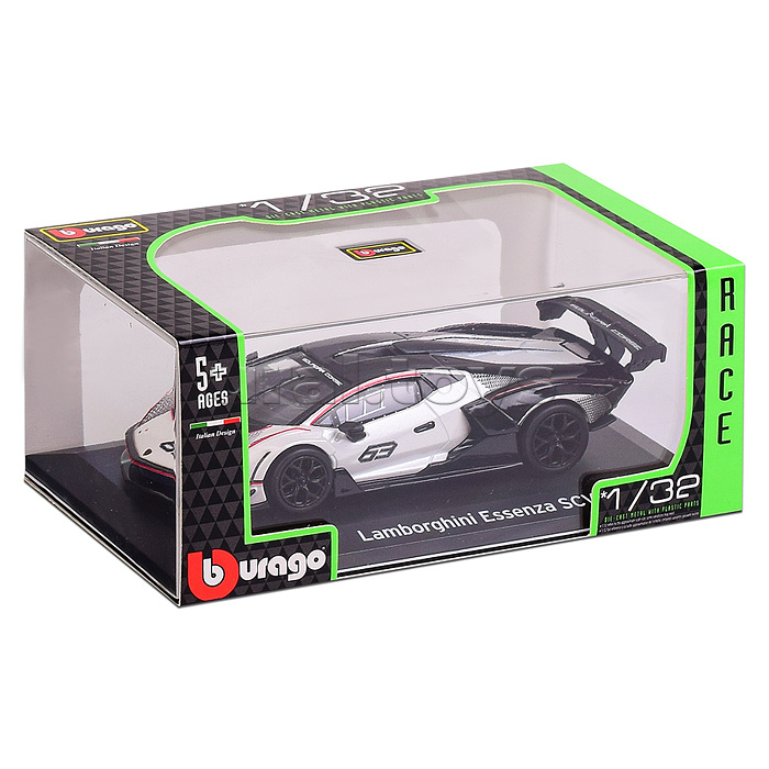 Гоночная машинка die-cast Lamborghini Essenza SCV12, 1:32, черно-белая