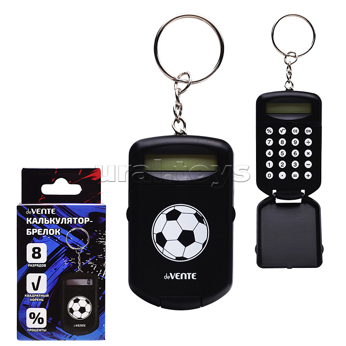 Калькулятор-брелок "Football Winner" 37x64x12 мм, 8 разрядный, автоматическое вычисление квадратного корня, процентов, с рисунком, в блистере с подвесом