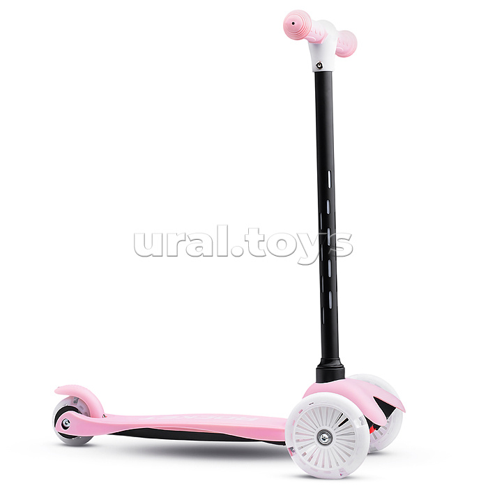 Самокат 3-х колесный ROCKET,колеса PU со светом, светящаяся стойка, ABEC 7, розовый
