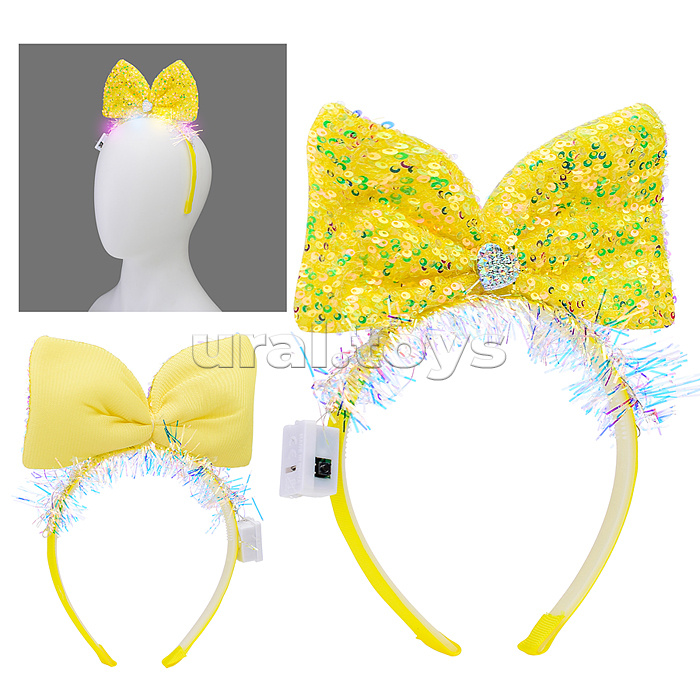 Ободок карнавальный "Бант" светящийся, в пакете