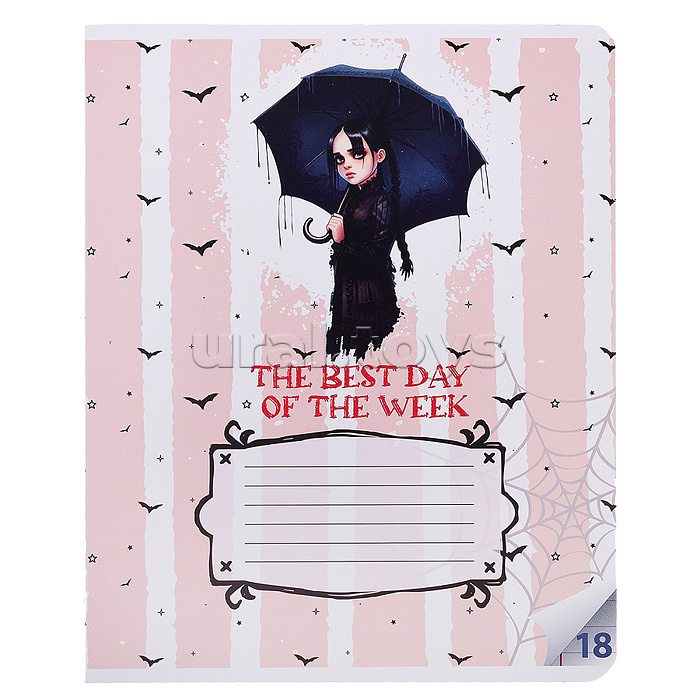 Тетрадь 18 л. линейка "Вэнсдэй коллаж" формат А5, на скрепке, с полями