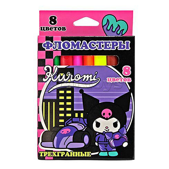 Фломастеры "Куроми" 8 цв. треугольные, в картонной упаковке с европодвесом