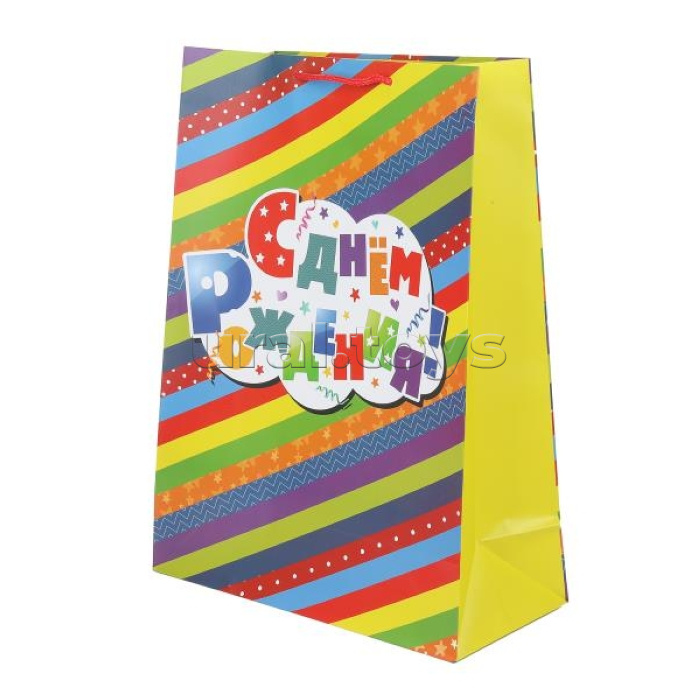 Пакет подарочный Матовый XL, "День рождения" полоски,140 гр/м2