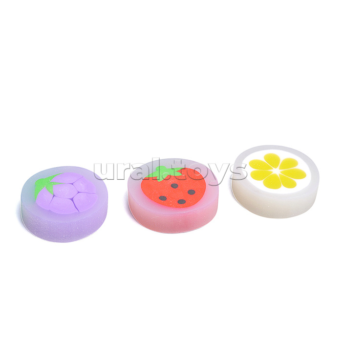 Ластик из синтетического каучука 35х35х10мм, цвета в ассортименте, в индивидуальной упаковке