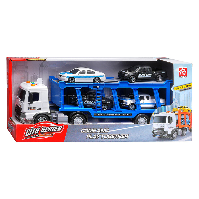 Машина RJ3381"Автомобилевоз" (свет, звук) цвет синий, в коробке