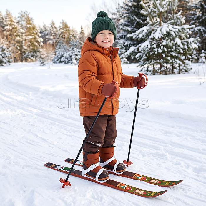 Лыжи детские "Зимний лес" ROCKET SKI KIDS 75/75 см, универсальное крепление, с палками