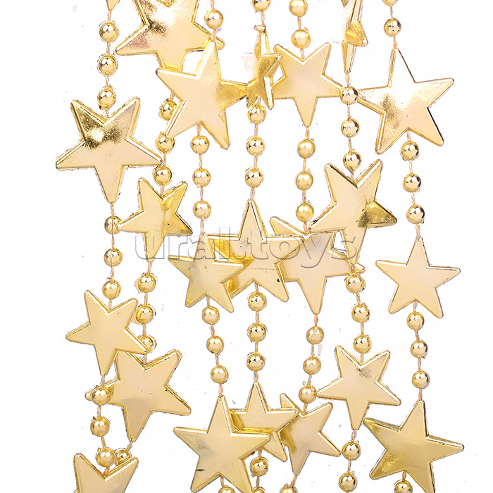 Новогоднее украшение "Бусы звезды" золото, 2,7м, в пакете