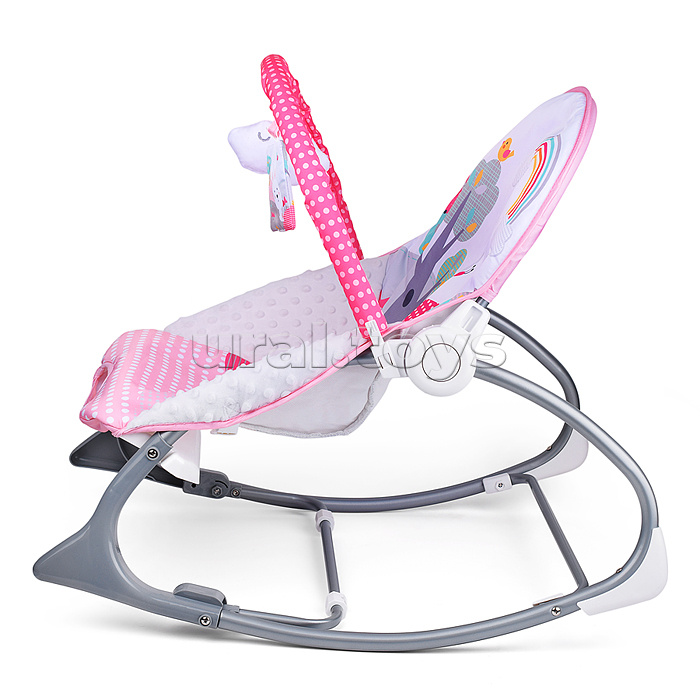 Шезлонг детский "Лесные жители" розовый, музыка, вибрация, в коробке