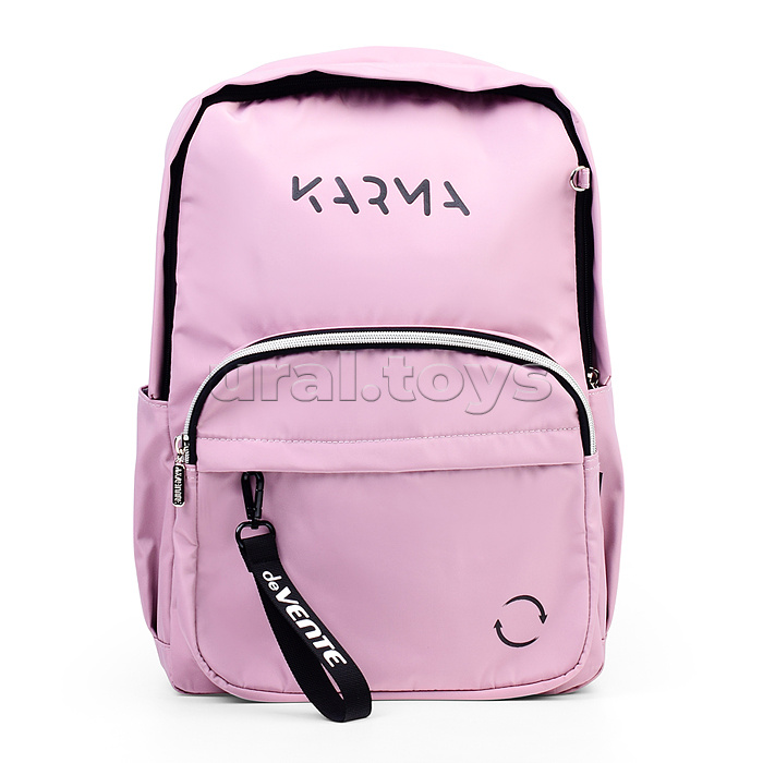 Рюкзак "Karma" подростковый 42x31x20 см (18 л) 500 г, нейлоновый, подклад, 1 отделение, 1 передний карман на молнии, 2 боковых кармана, 1 потайной карман анти-вор в спинке, уплотненная спинка и лямки, бегунок из репсовой ленты с печатью на переднем карман